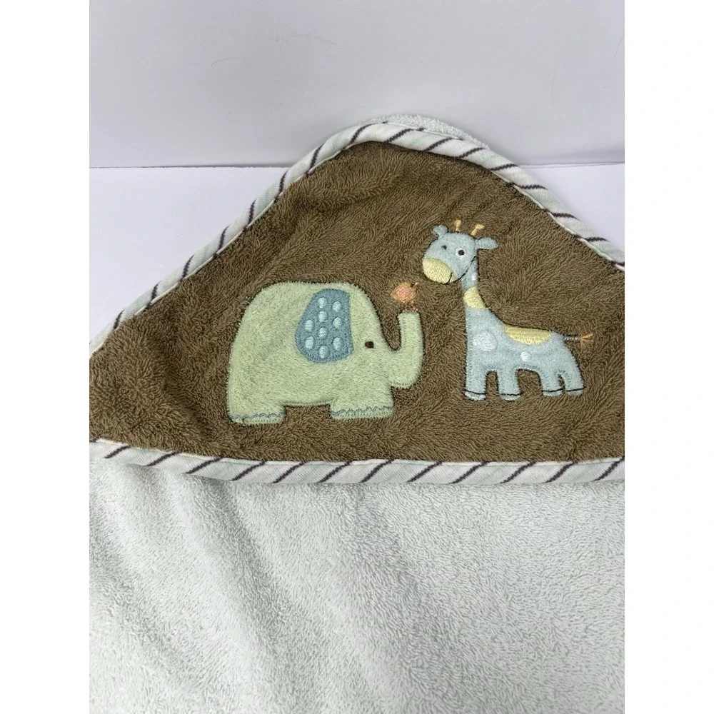 First Moments Hooded Terry Cloth Baby Bath Towel Cotton Green Safari Animal